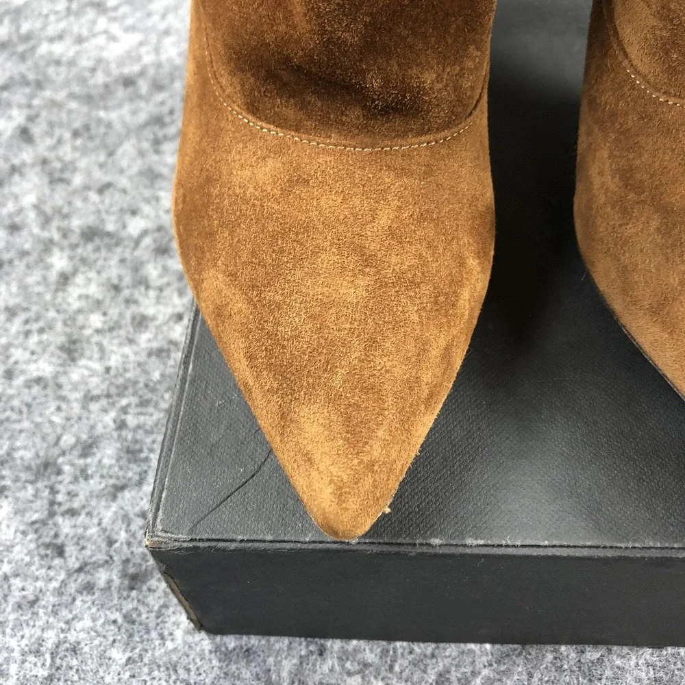 Marion Parke Toscana Boots Womens 7 Brown Suede Lace Up Stiletto Heel Designer